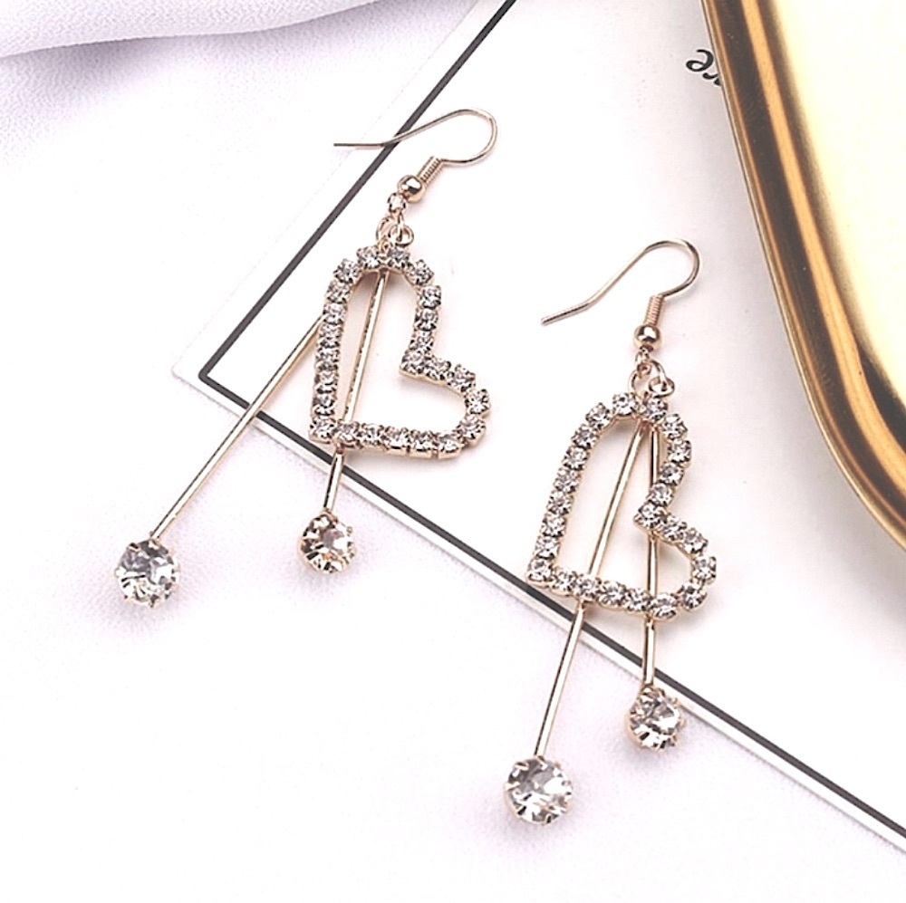 NOT AVAILABLE**Betsey Johnson Crystal Heart Earrings Dangle CZ Rhinestones NEW - Picture 2 of 9
